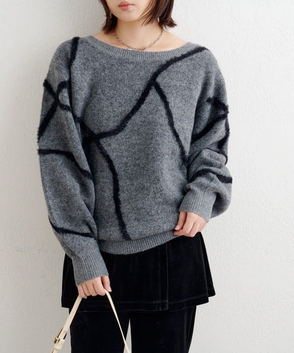 B 長毛線條針織套頭衫