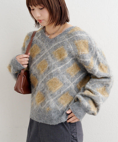 B 菱格針織套頭衫