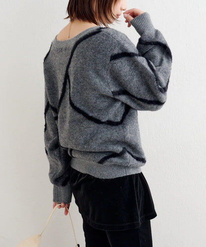 B 長毛線條針織套頭衫