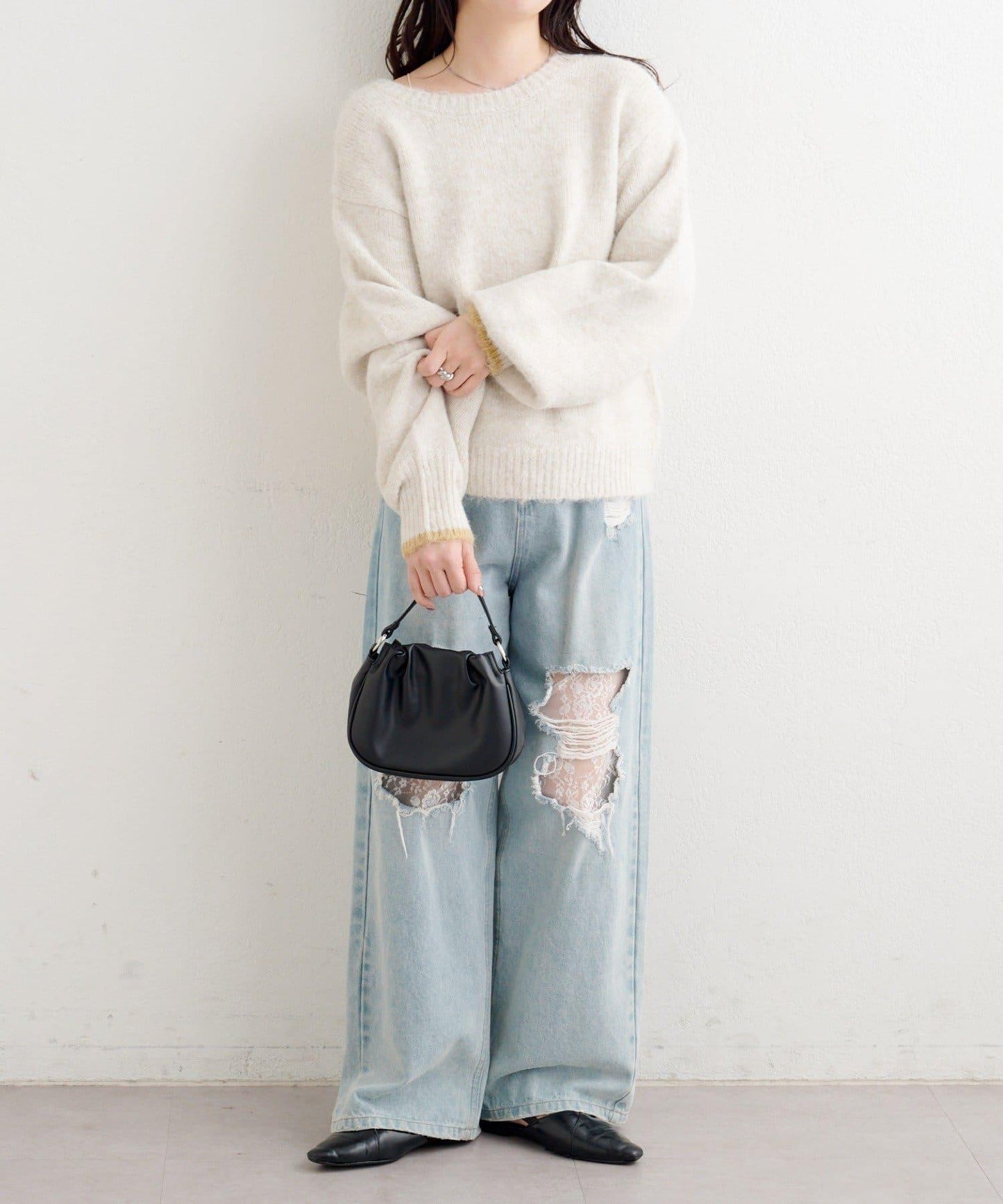 B繫帶針織套頭衫