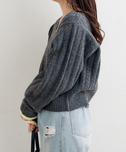 B 寬鬆羅紋針織套頭衫