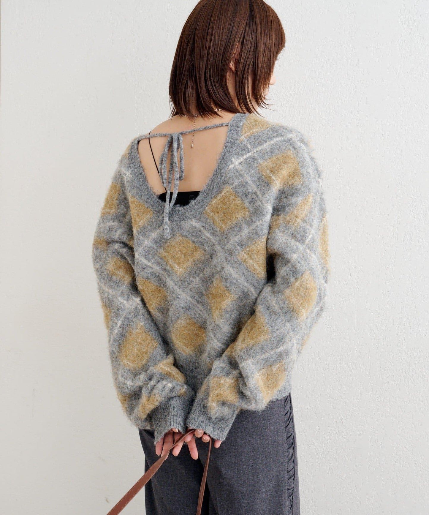 B 菱格針織套頭衫