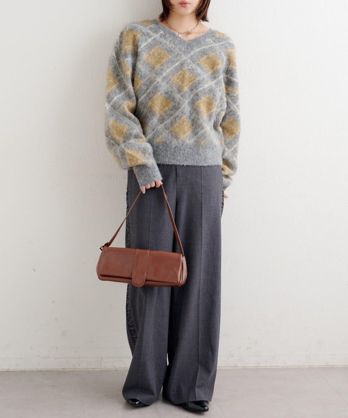 B 菱格針織套頭衫