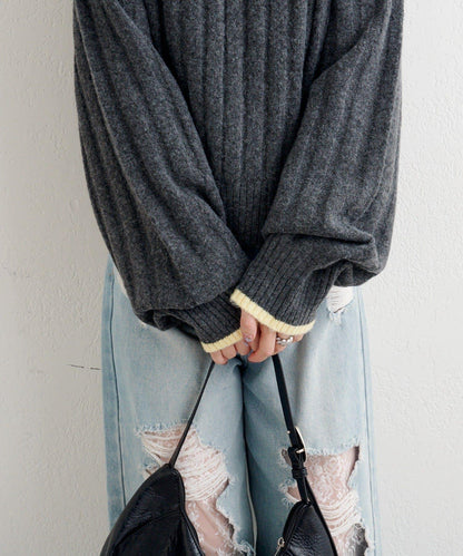 B 寬鬆羅紋針織套頭衫