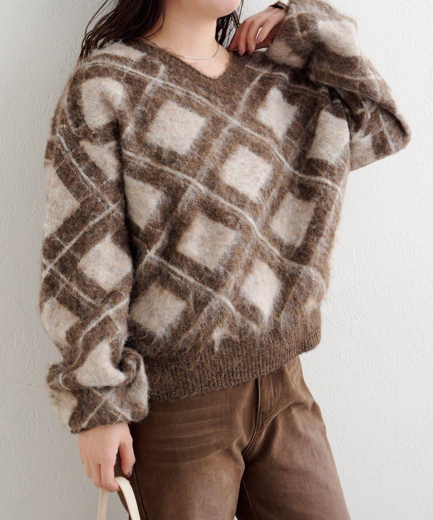 B 菱格針織套頭衫