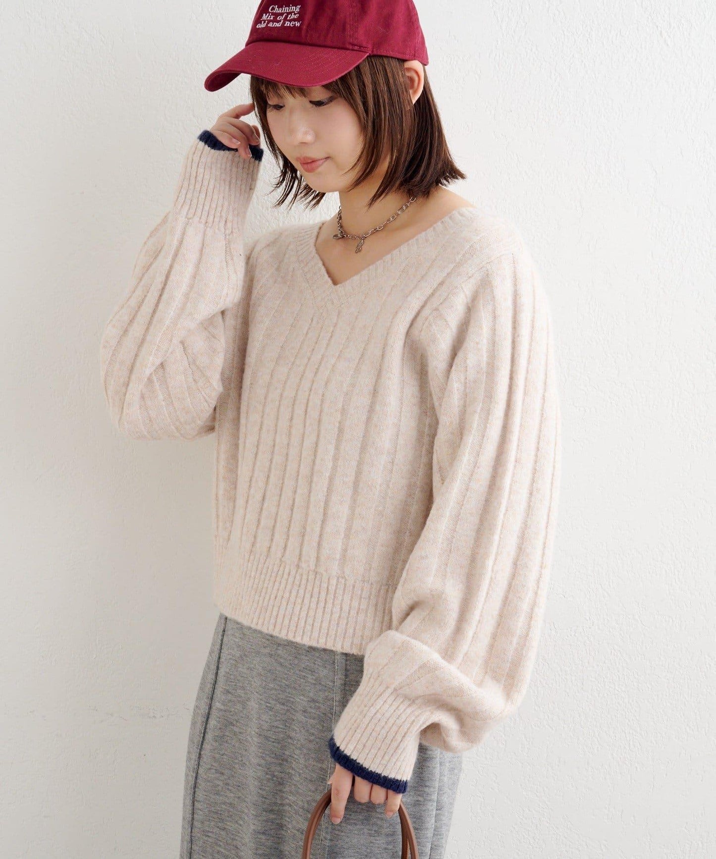 B 寬鬆羅紋針織套頭衫