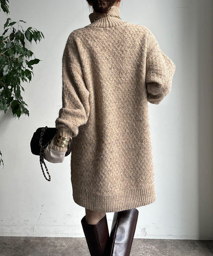 交叉編織高領長款針織衫