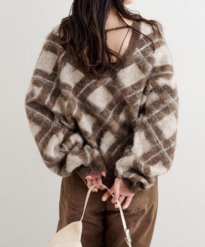 B 菱格針織套頭衫