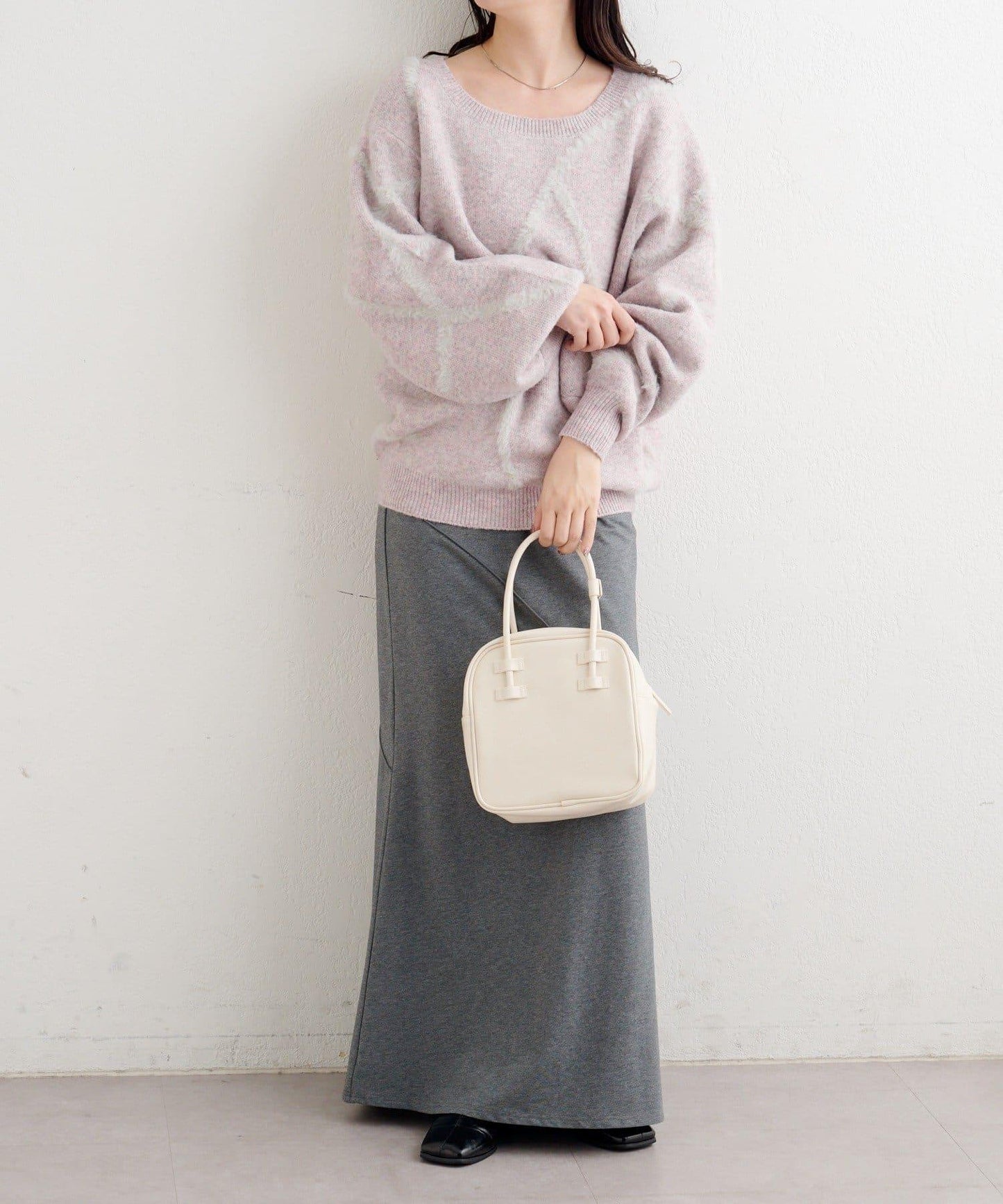 B 長毛線條針織套頭衫