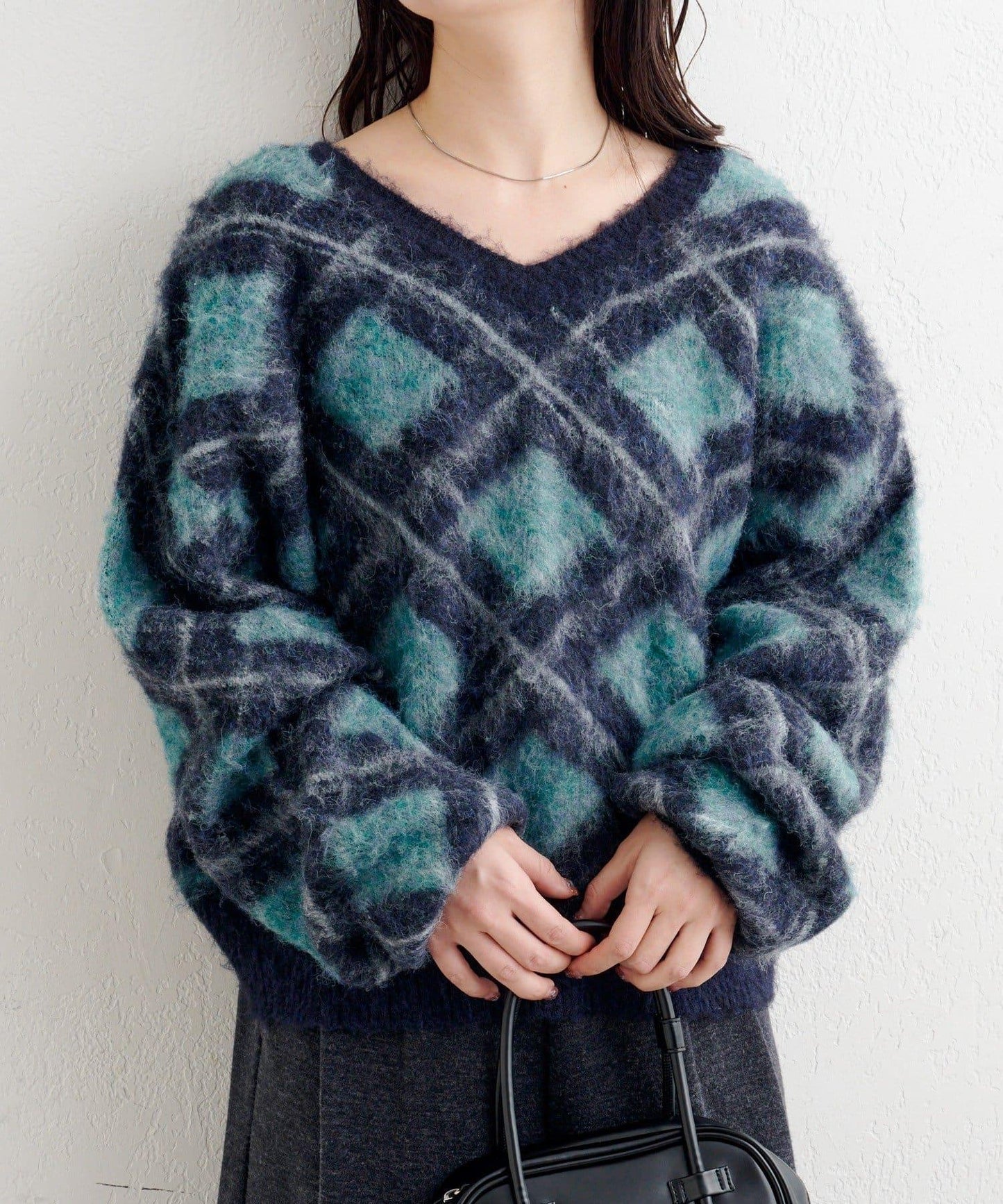 B 菱格針織套頭衫