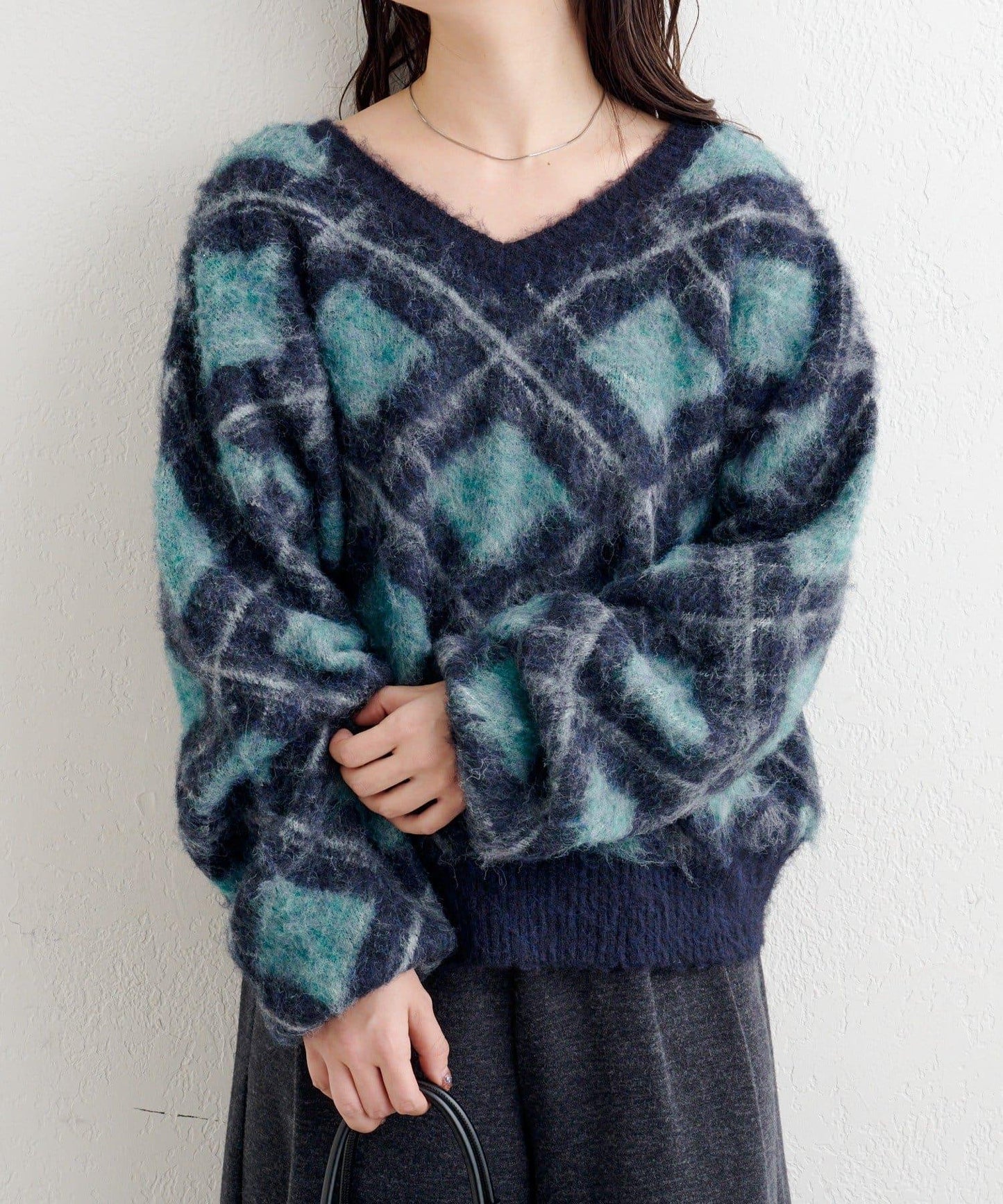 B 菱格針織套頭衫