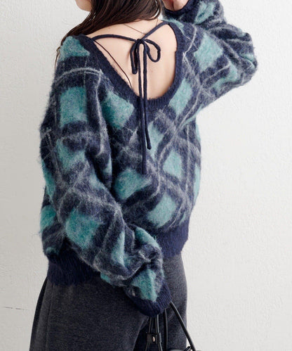 B 菱格針織套頭衫