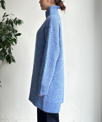 交叉編織高領長款針織衫