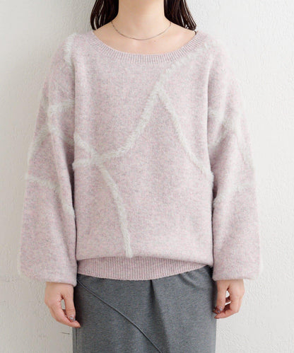 B 長毛線條針織套頭衫