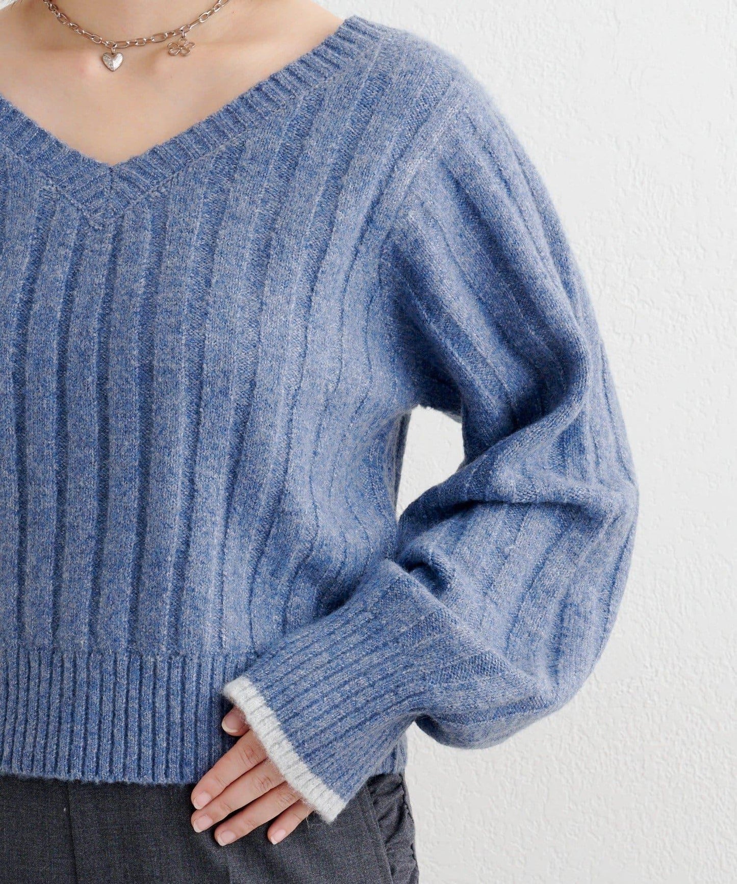 B 寬鬆羅紋針織套頭衫