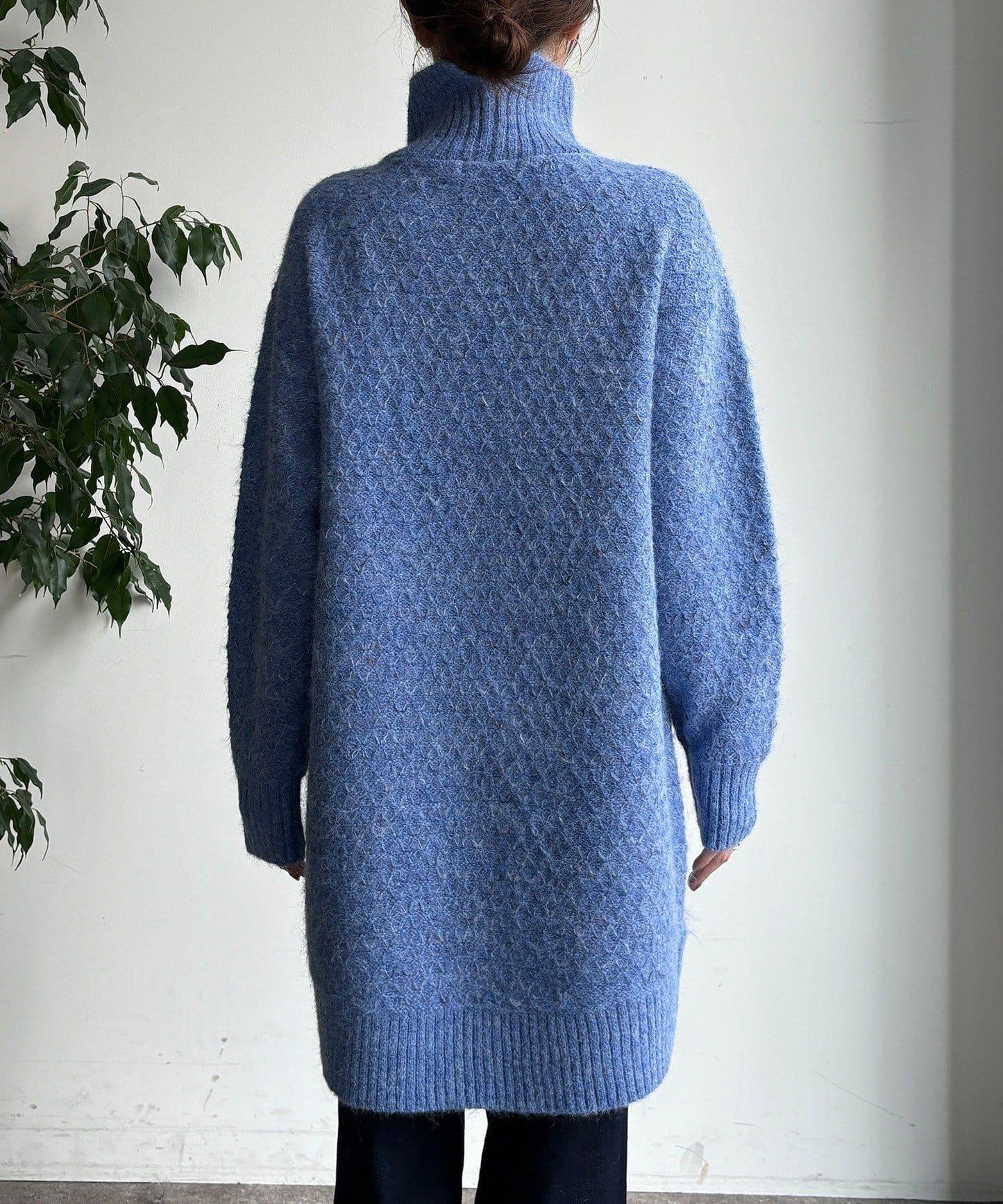 交叉編織高領長款針織衫