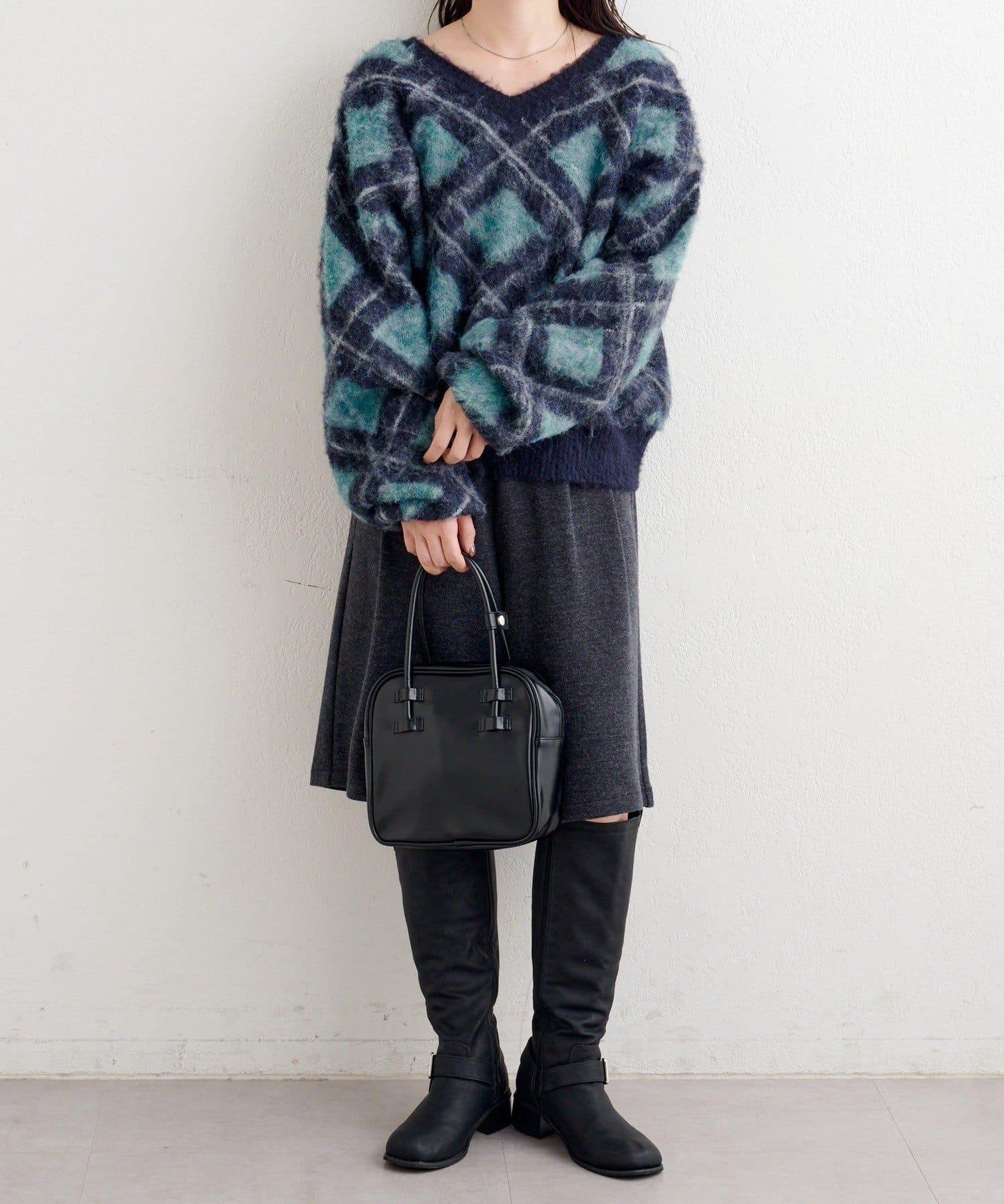 B 菱格針織套頭衫