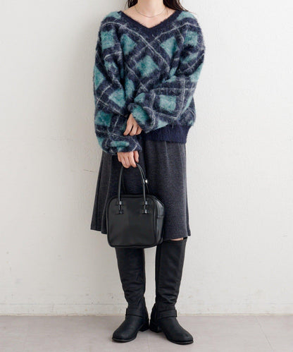 B 菱格針織套頭衫