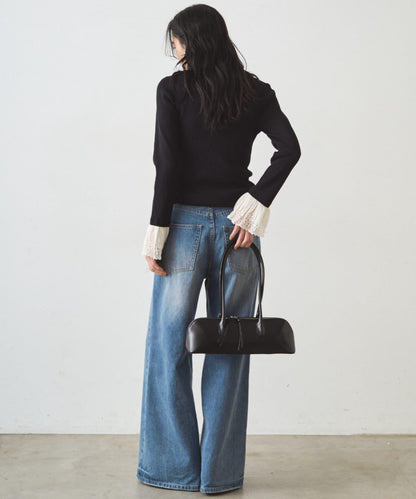 羅紋蕾絲針織套頭衫