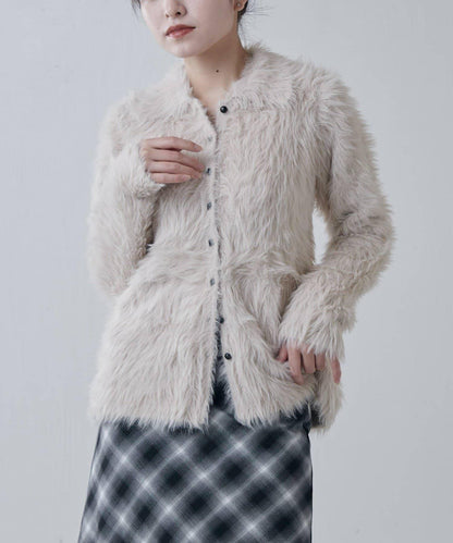 毛絨翻領針織開衫