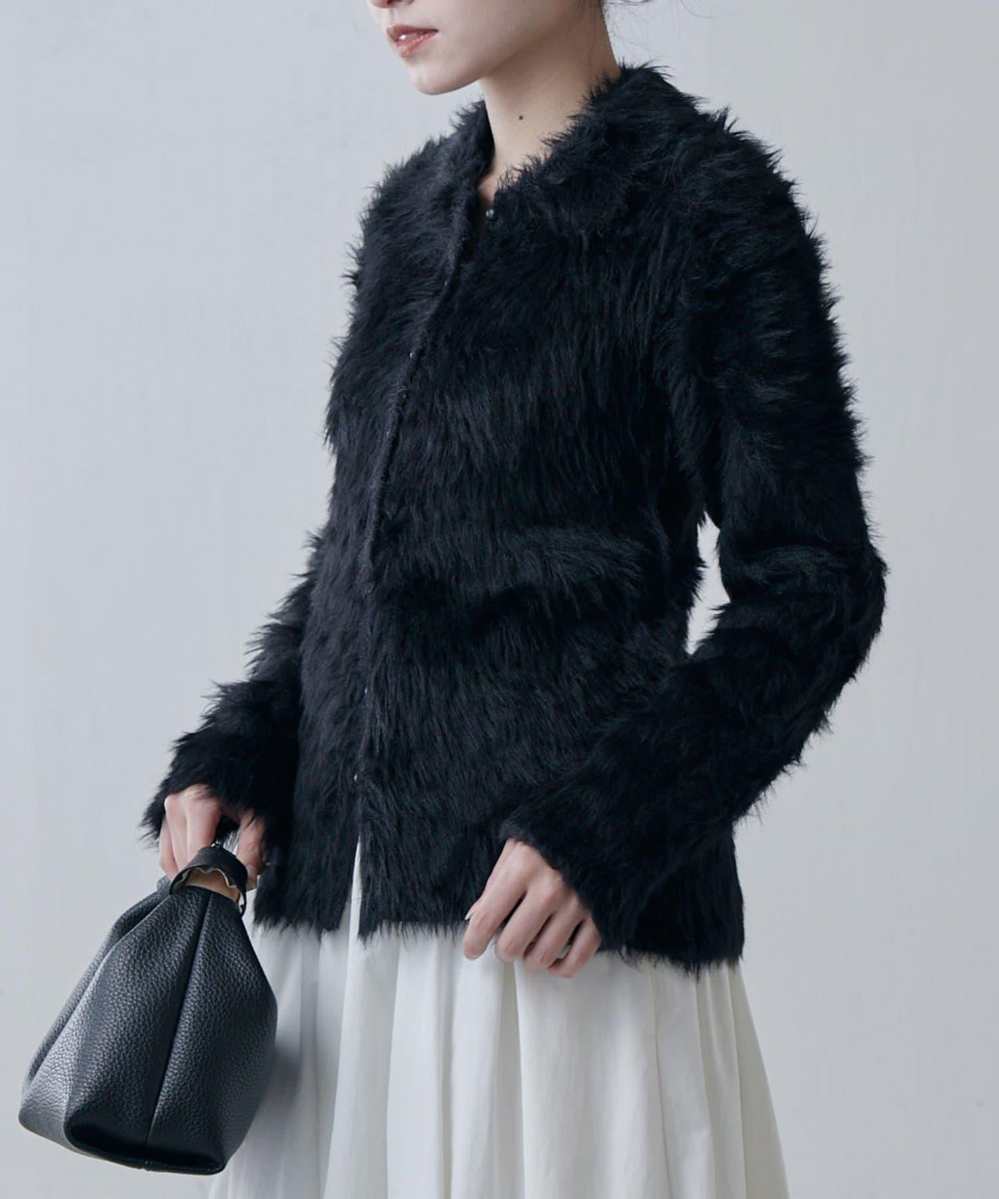 毛絨翻領針織開衫