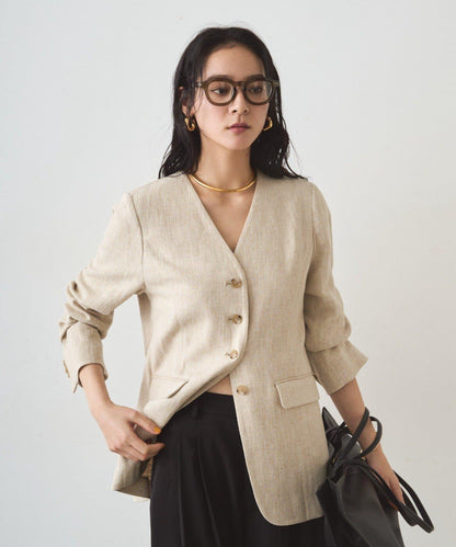 亞麻無領夾克