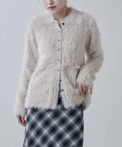 毛絨翻領針織開衫