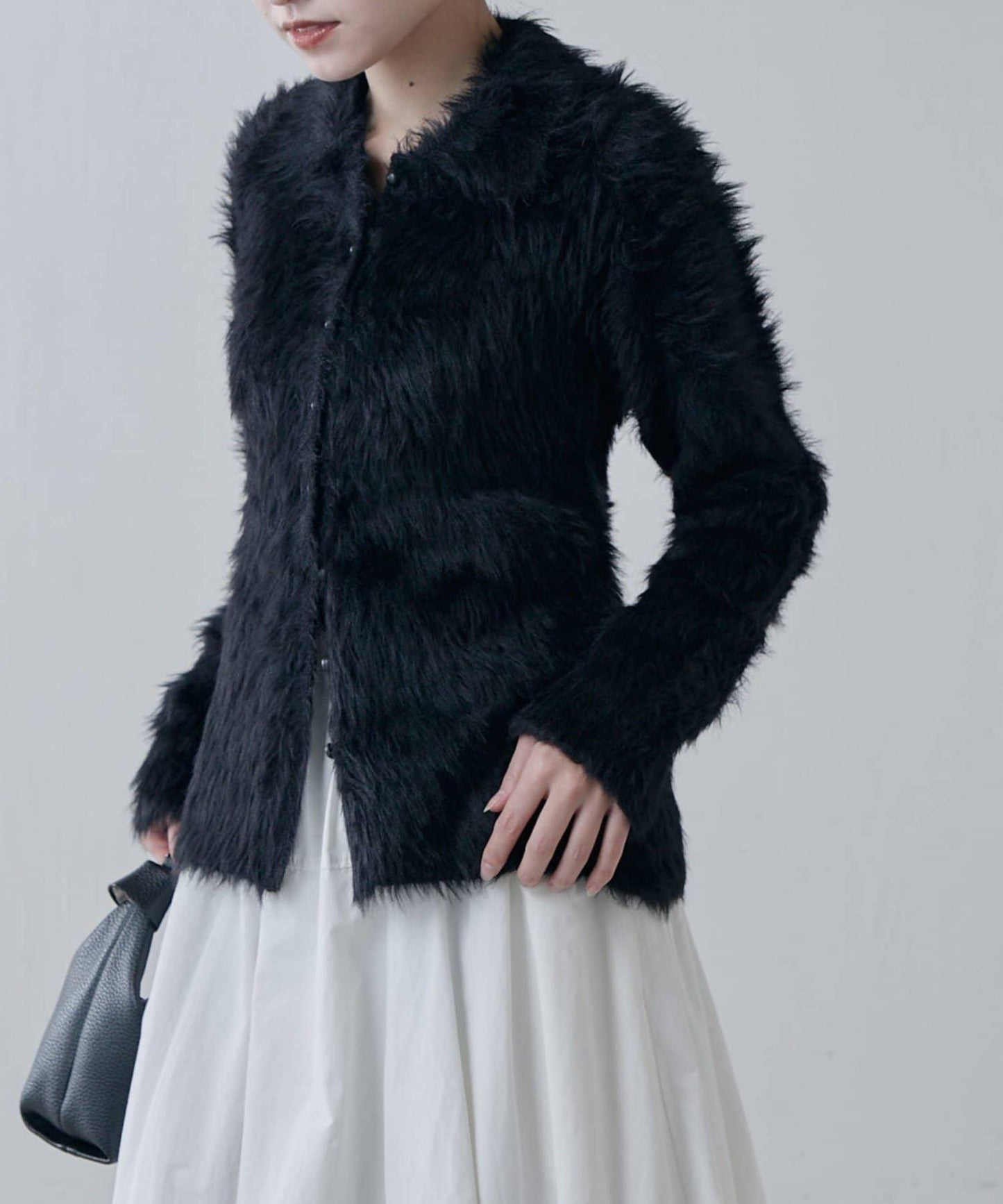 毛絨翻領針織開衫