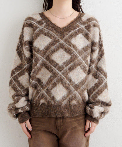 B 菱格針織套頭衫