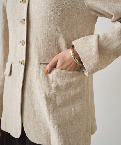 亞麻無領夾克