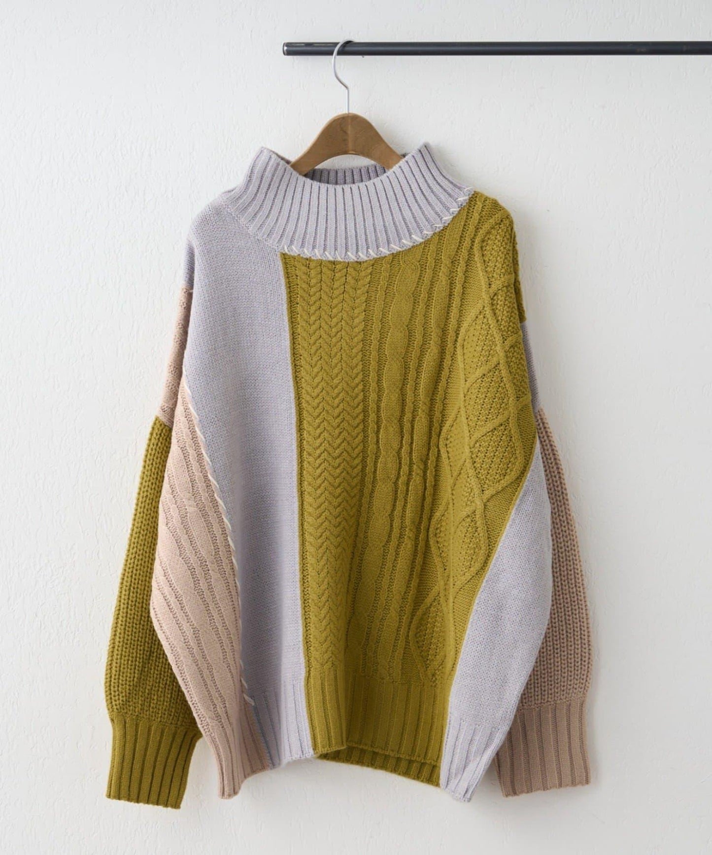 【NAO】拼色手工縫線套頭衫