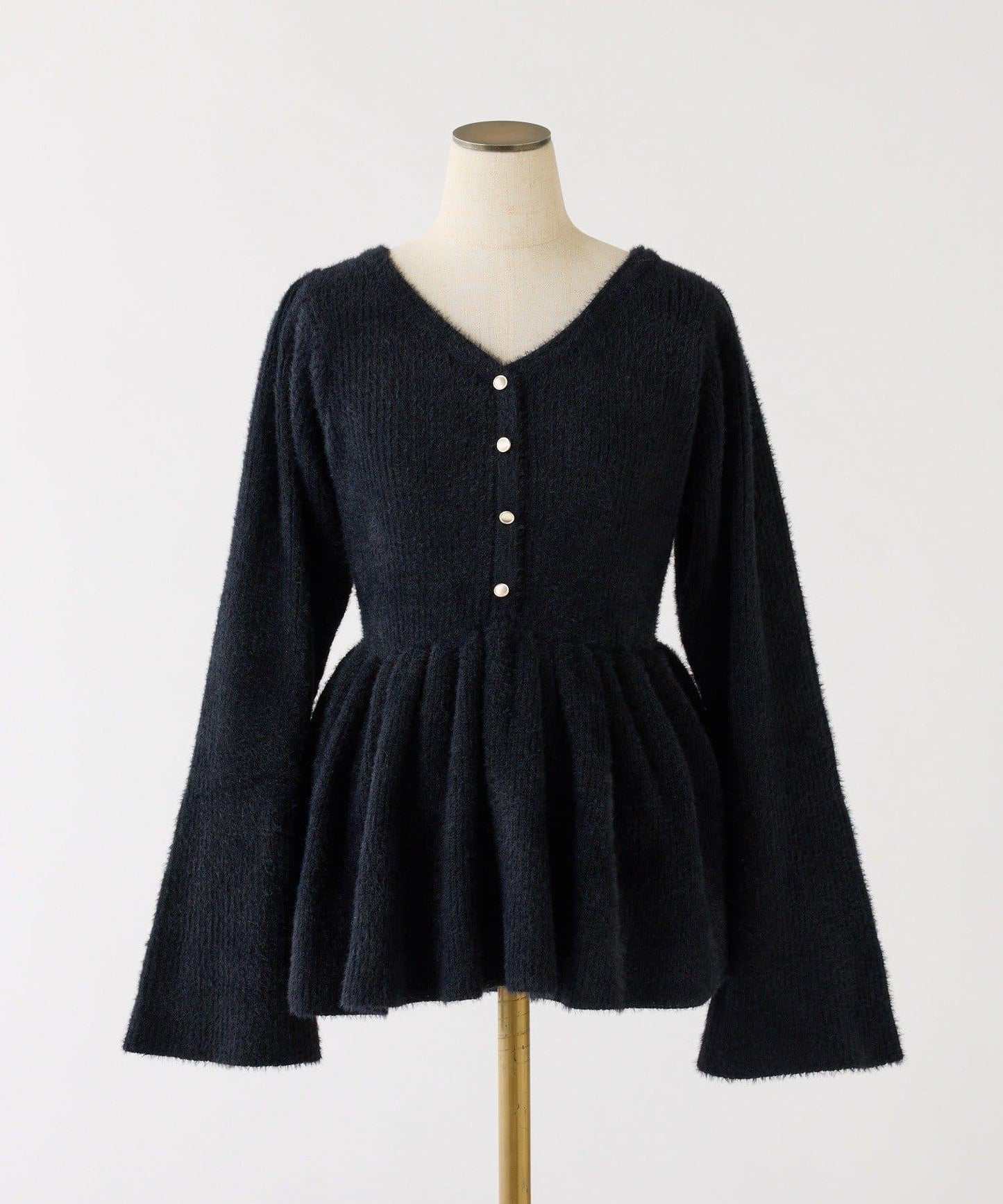 露背蝴蝶結羽毛裝飾荷葉邊針織衫