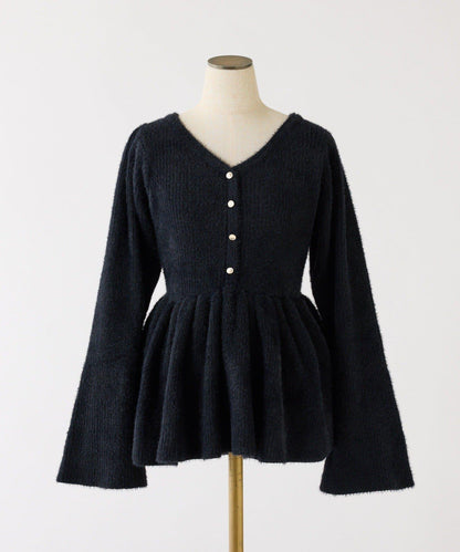 露背蝴蝶結羽毛裝飾荷葉邊針織衫