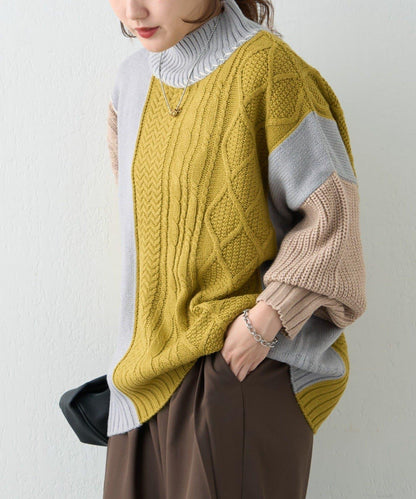 【NAO】拼色手工縫線套頭衫