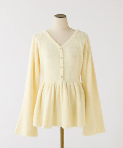 露背蝴蝶結羽毛裝飾荷葉邊針織衫