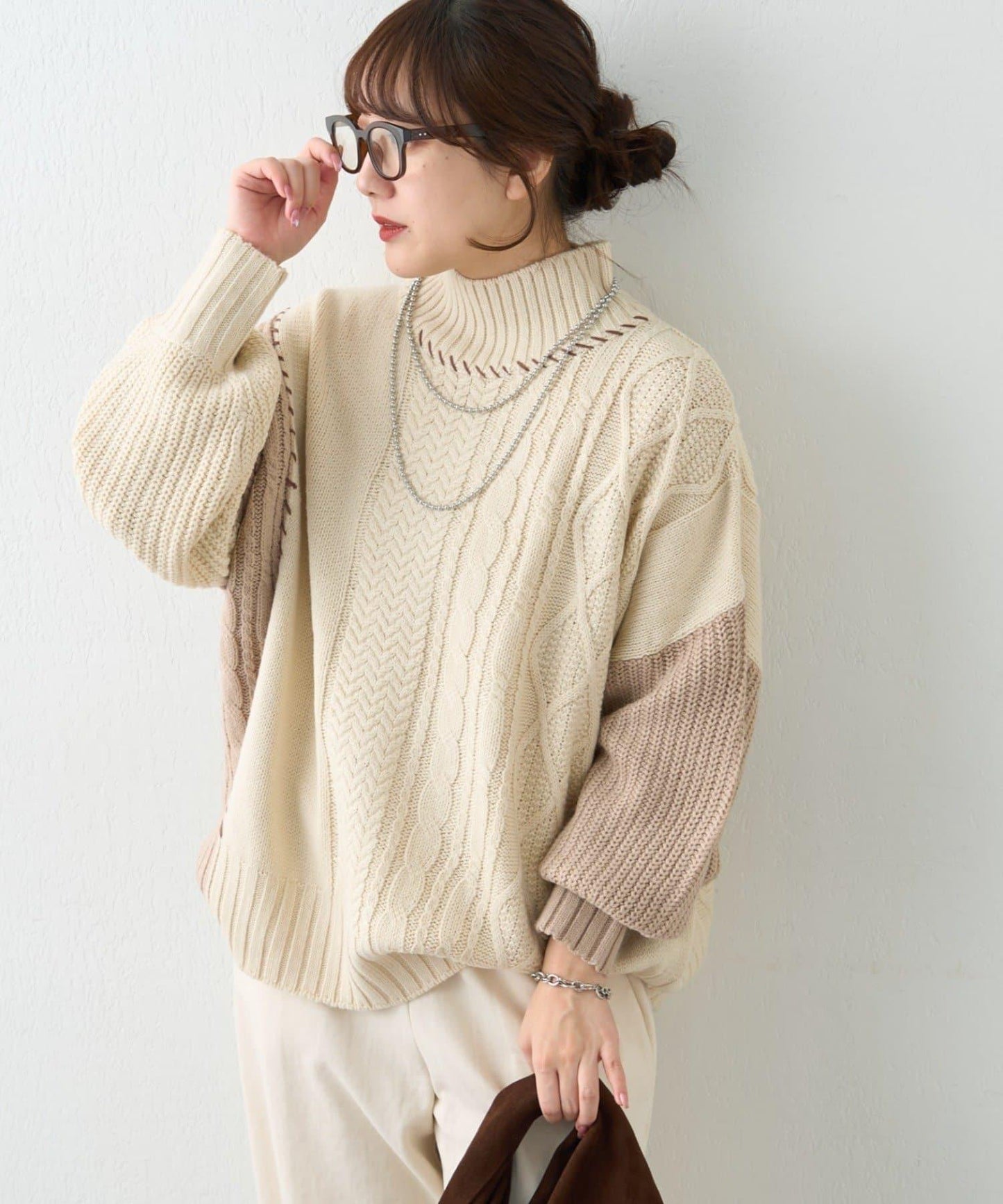 【NAO】拼色手工縫線套頭衫