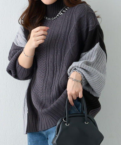 【NAO】拼色手工縫線套頭衫