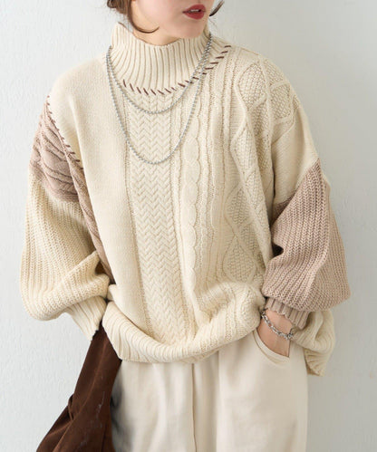 【NAO】拼色手工縫線套頭衫