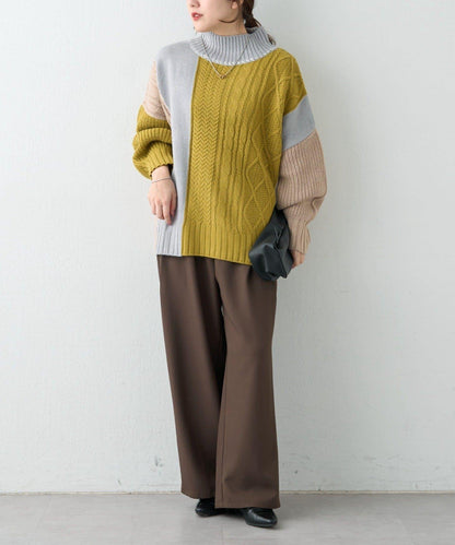 【NAO】拼色手工縫線套頭衫