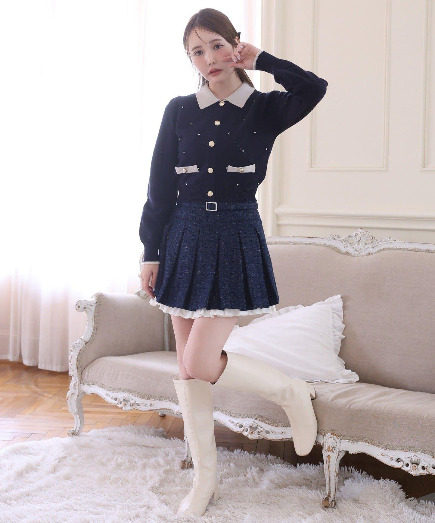 拼色寶石裝飾針織POLO衫