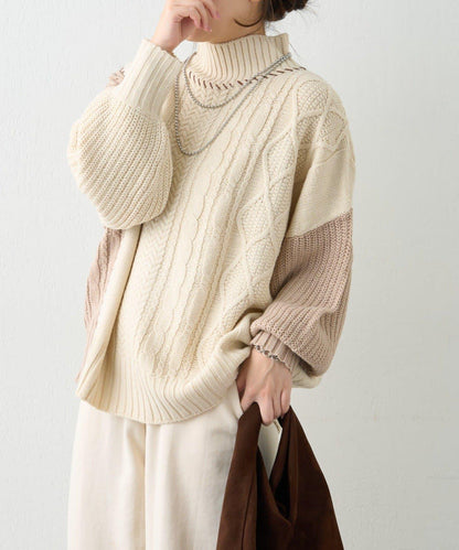 【NAO】拼色手工縫線套頭衫