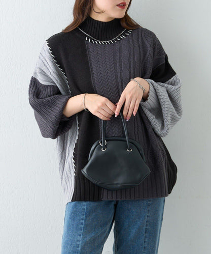 【NAO】拼色手工縫線套頭衫