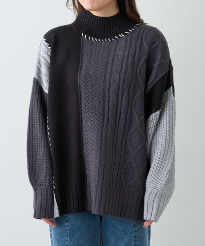 【NAO】拼色手工縫線套頭衫