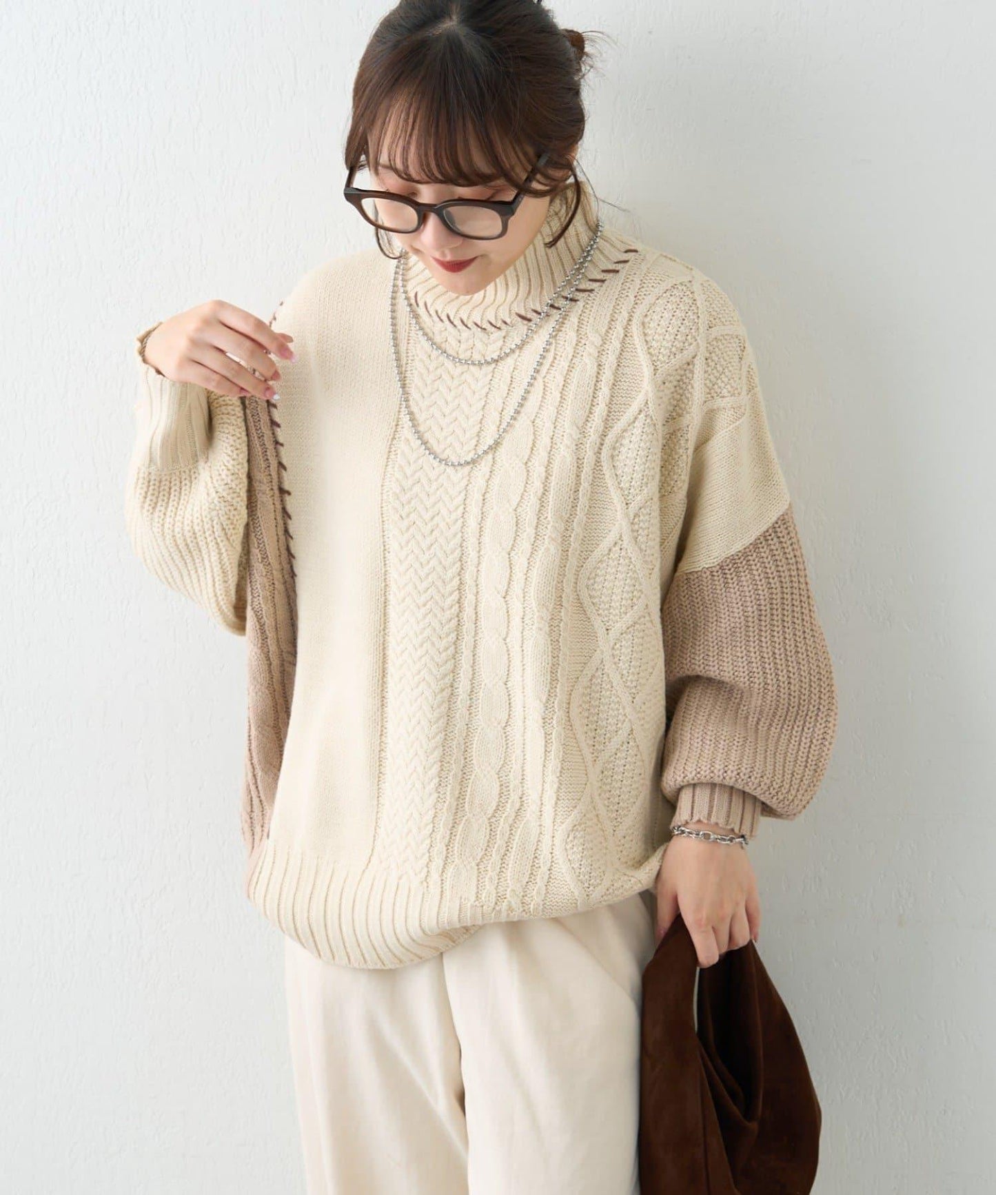 【NAO】拼色手工縫線套頭衫