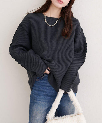 荷葉邊裝飾針織套頭衫