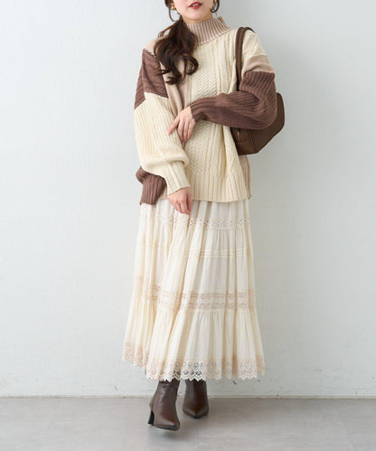 【NAO】拼色手工縫線套頭衫