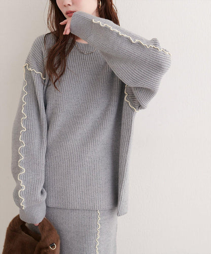 荷葉邊裝飾針織套頭衫