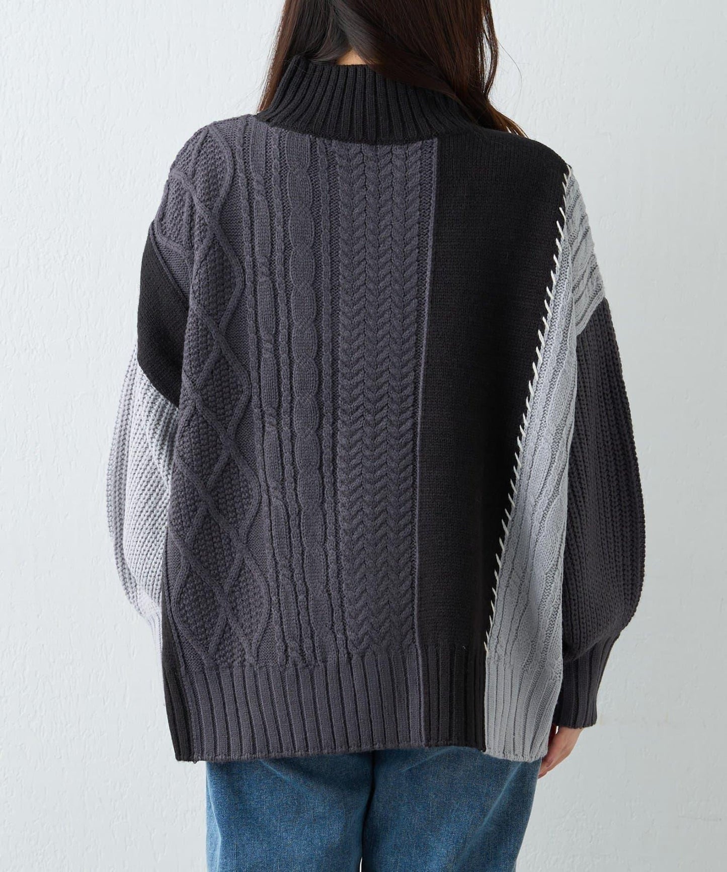 【NAO】拼色手工縫線套頭衫