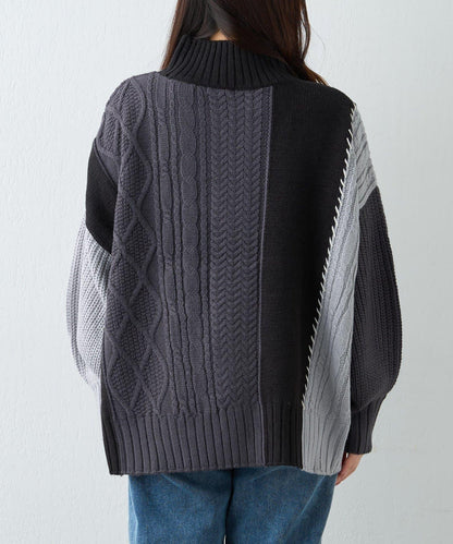 【NAO】拼色手工縫線套頭衫