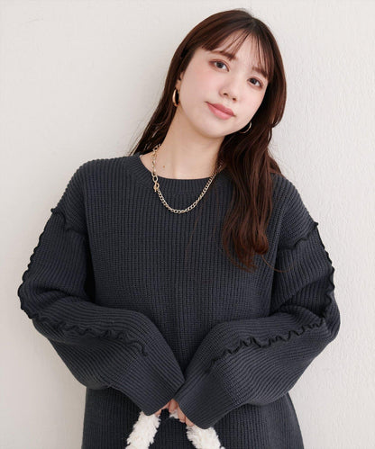 荷葉邊裝飾針織套頭衫